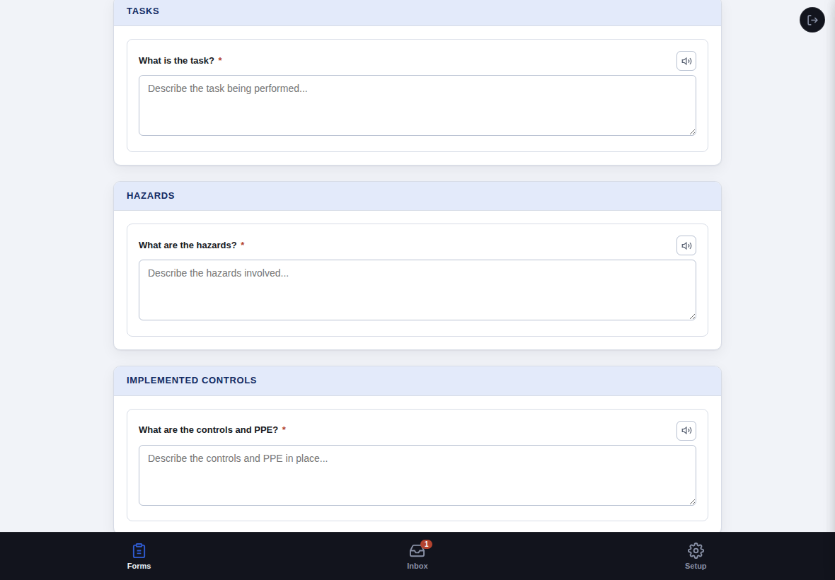 Task, Hazards, and Implemented Controls sections