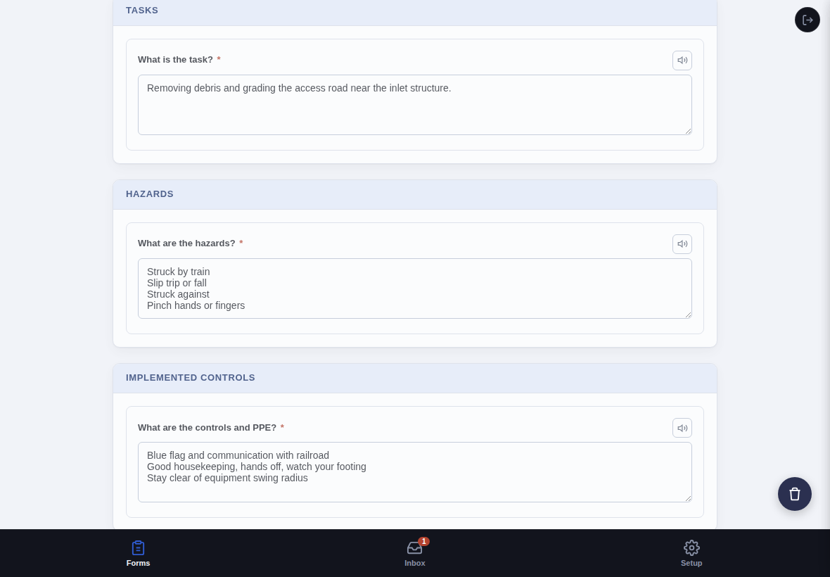 A hazards answer box being scrolled to show more text